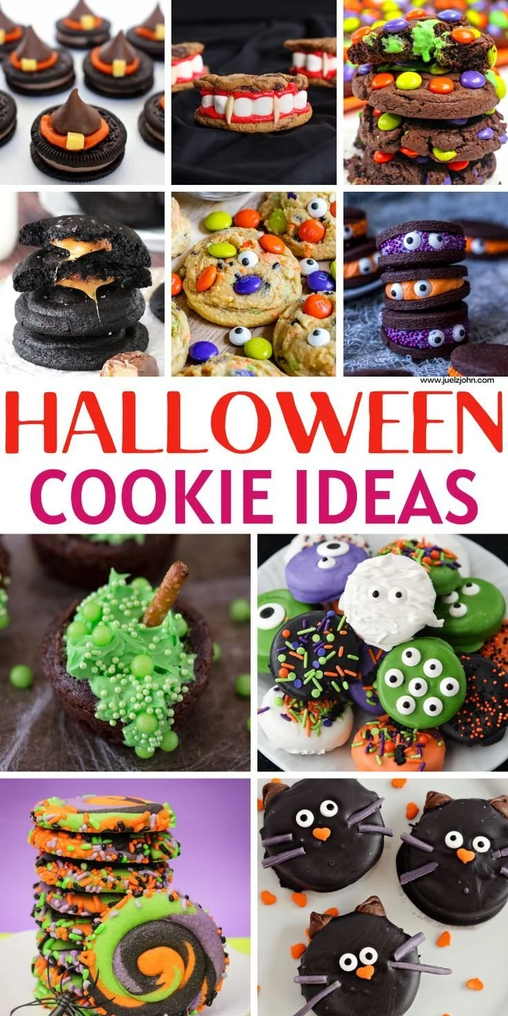 A variety of Halloween-themed cookies on a table for a spooky celebration