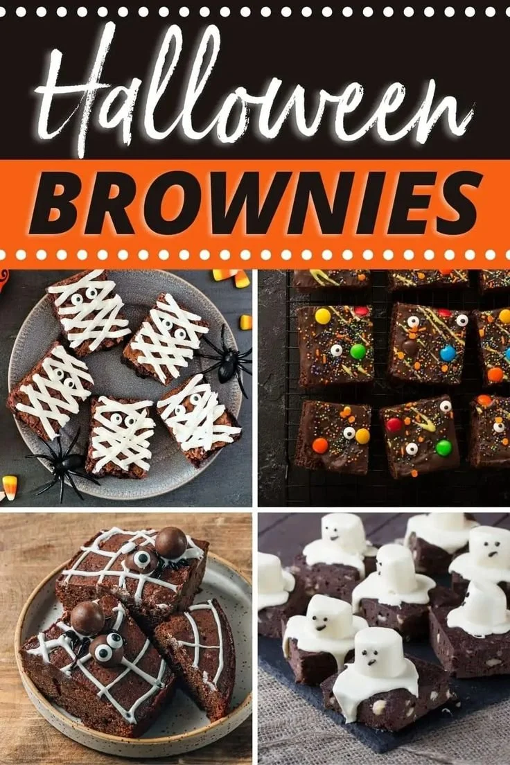 Delicious Halloween brownies featuring graveyard, spooky-eyed, and vampire designs.