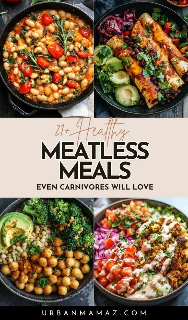 Plate of healthy meatless meals with colorful vegetables and grains