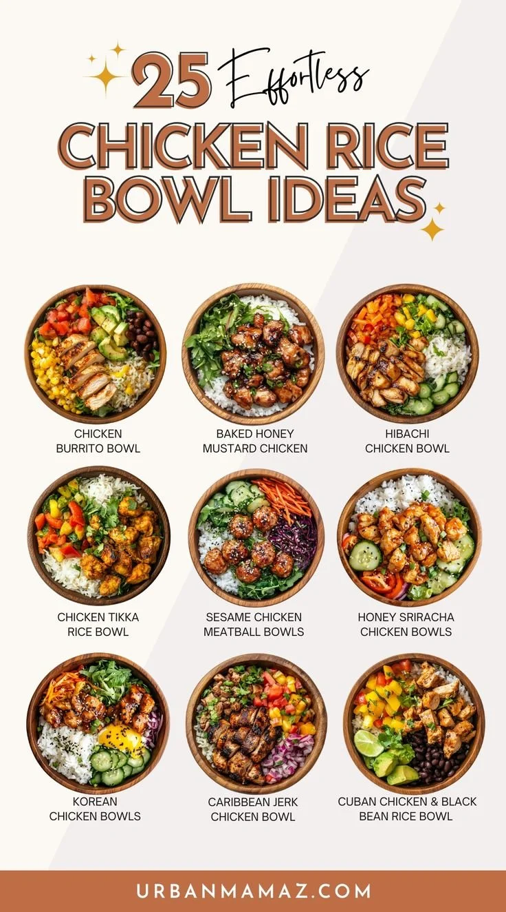Delicious chicken rice bowls for easy meal prep and healthy dinners