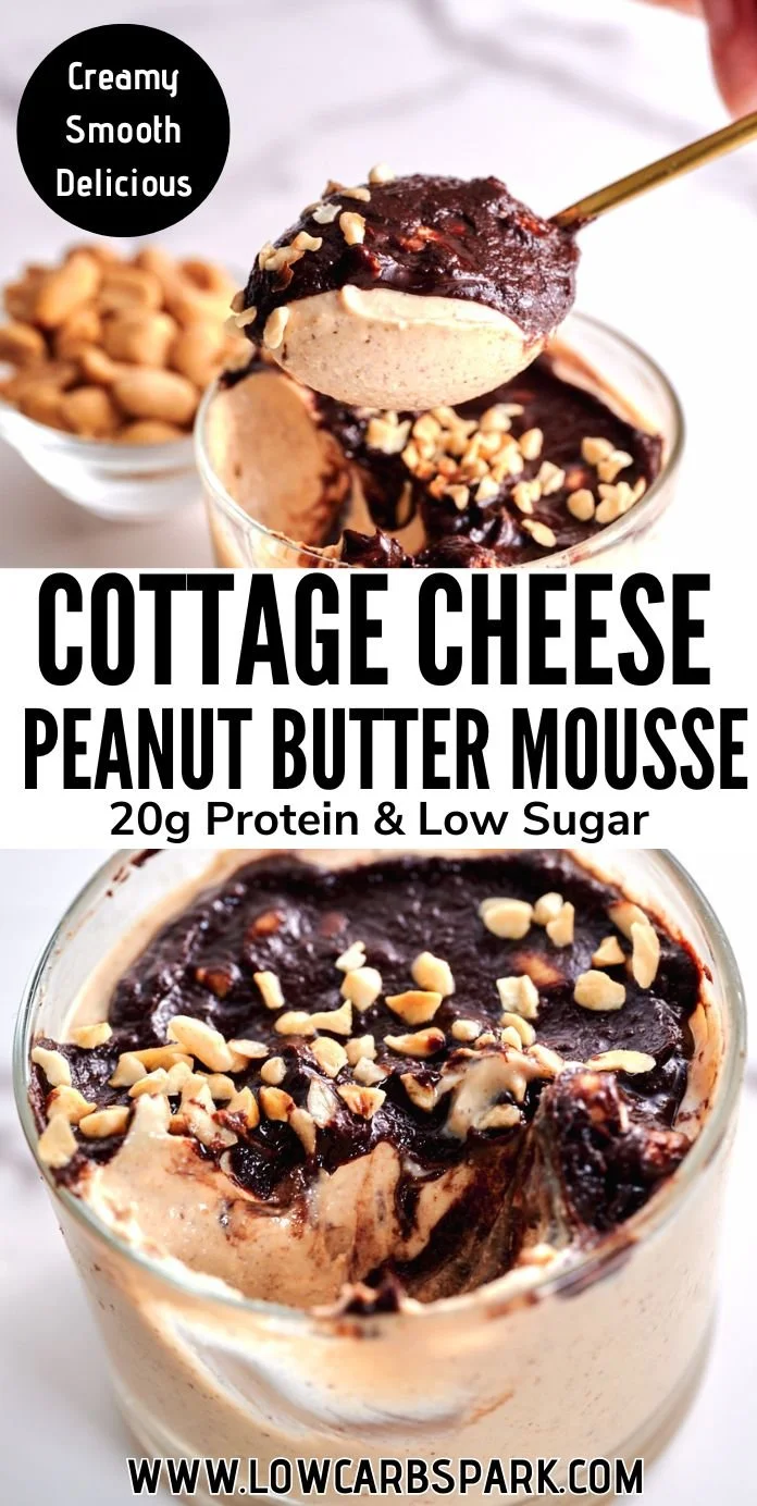 5-Minute cottage cheese peanut butter mousse in a bowl with a spoon