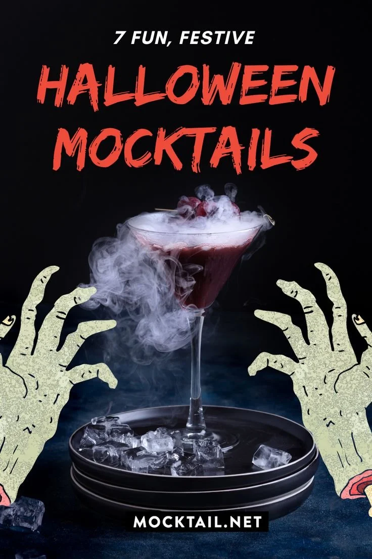 A colorful array of Halloween mocktails served in festive glasses.