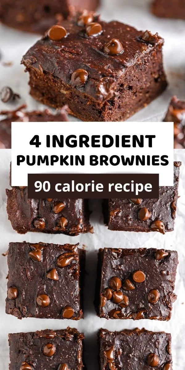 Vegan pumpkin brownies made with 4 ingredients, only 90 calories each.