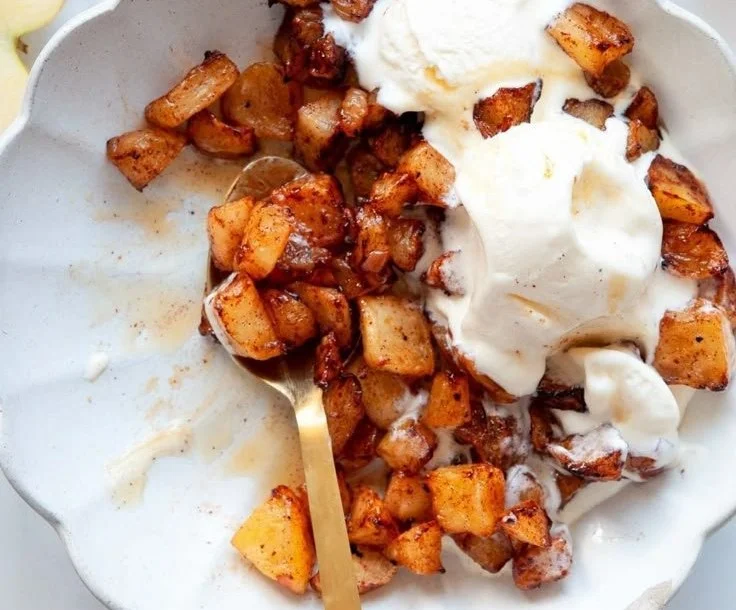 Delicious air-fried apples served in a bowl for dessert