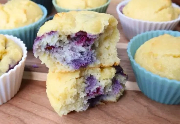 Almond flour lemon blueberry muffins fresh out of the oven
