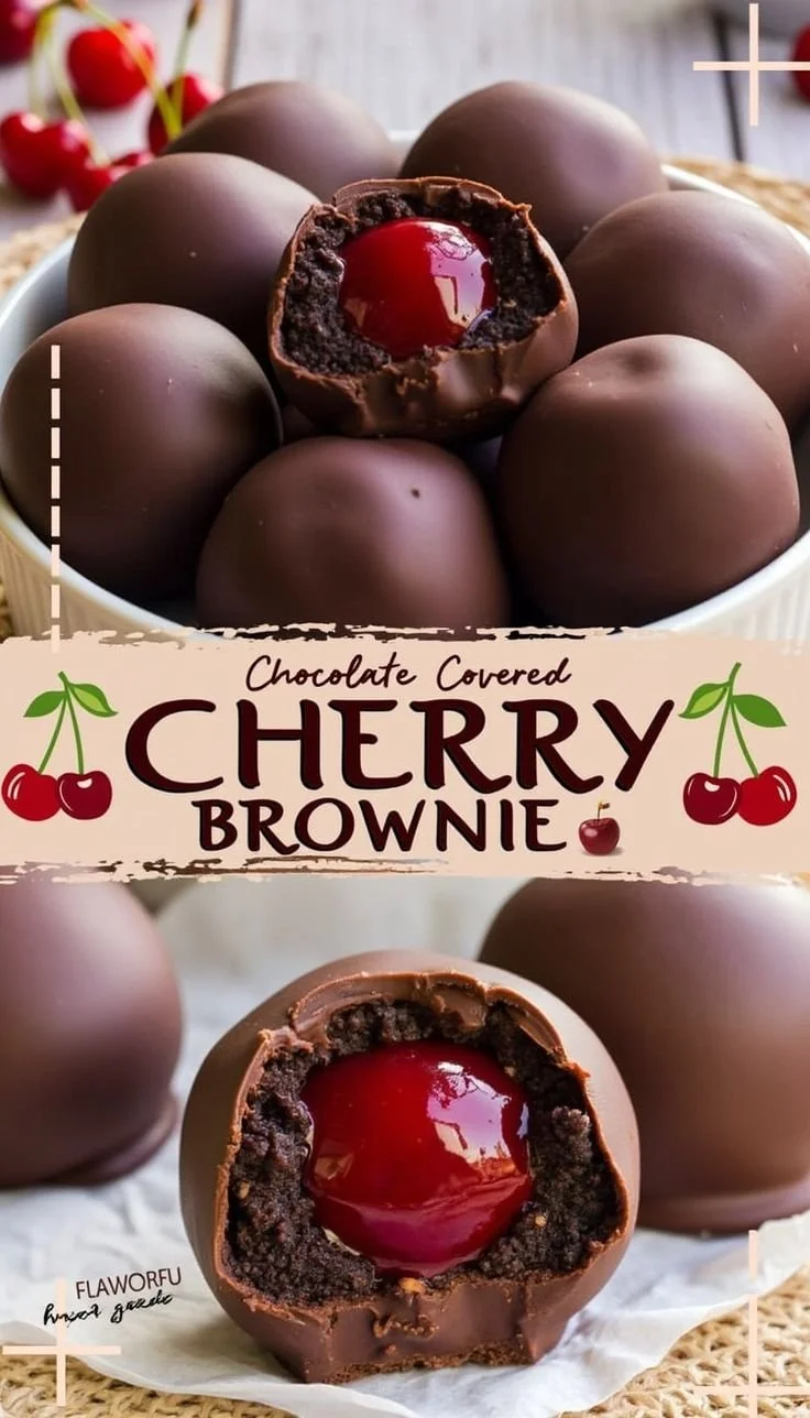 Delicious chocolate covered cherry brownie bombs, festive holiday dessert treat
