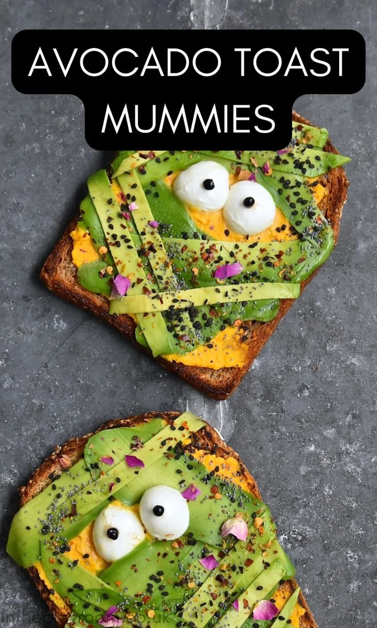 Spooky avocado toast mummies for Halloween recipe