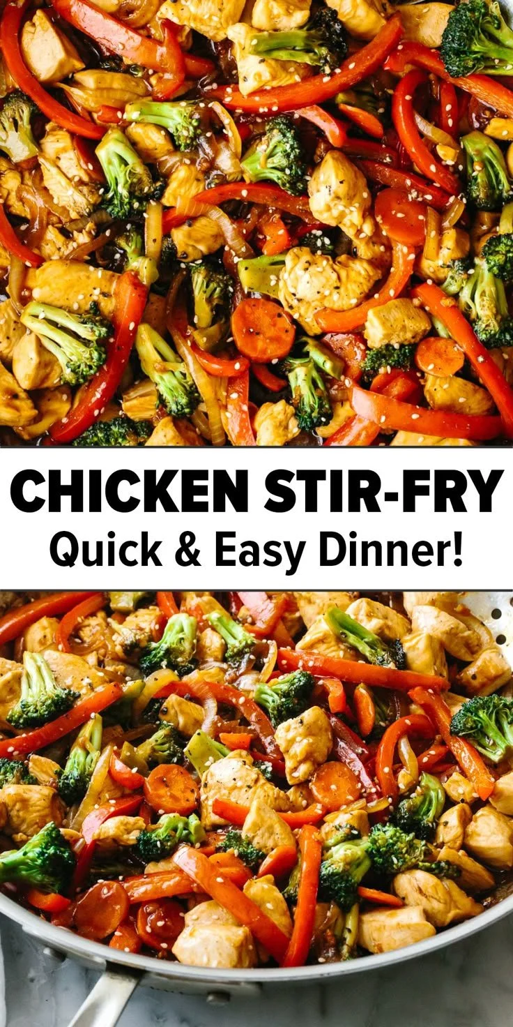 Delicious chicken stir-fry with colorful vegetables in a wok.