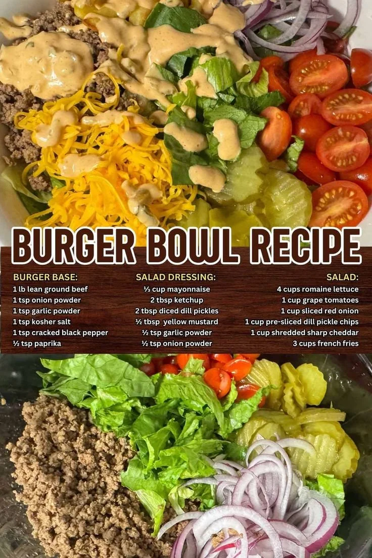 Delicious and colorful Burger Bowl recipe with fresh ingredients.