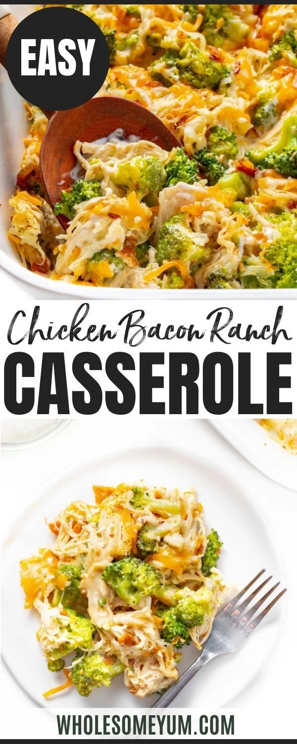 Delicious Chicken Bacon Ranch casserole served in a baked dish