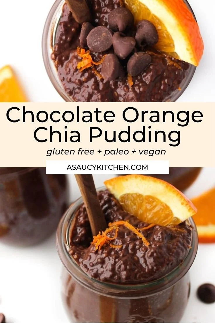 Delicious Chocolate Orange Chia Pudding in a bowl topped with orange slices