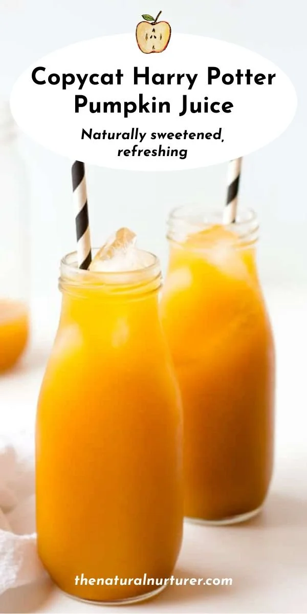 A glass of homemade pumpkin juice inspired by Harry Potter.