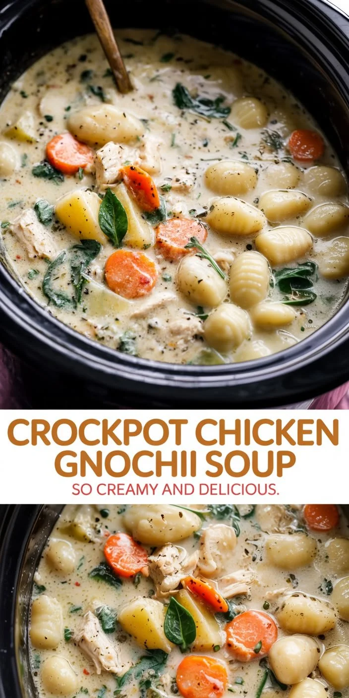 Delicious Crockpot chicken gnocchi soup in a bowl, perfect for cozy meals.