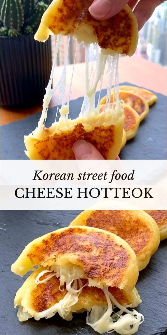 Korean Cheese Hotteok with melting cheese filling served warm