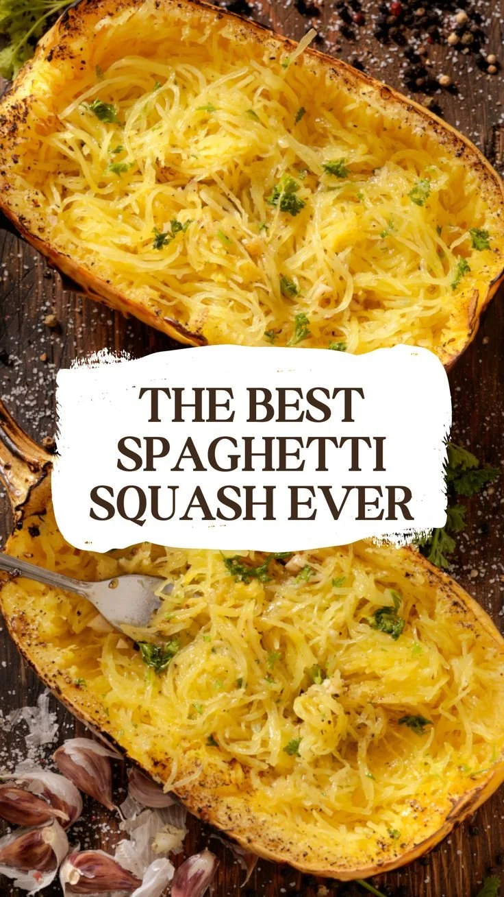 Easy baked spaghetti squash with herbs and spices in a baking dish
