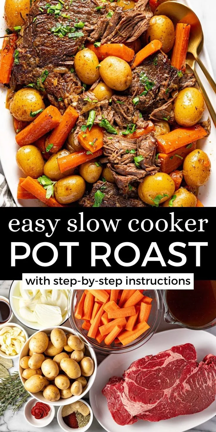 Delicious easy Crock Pot Pot Roast served with savory gravy