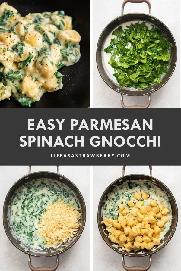 Plate of Easy Parmesan Spinach Gnocchi garnished with herbs