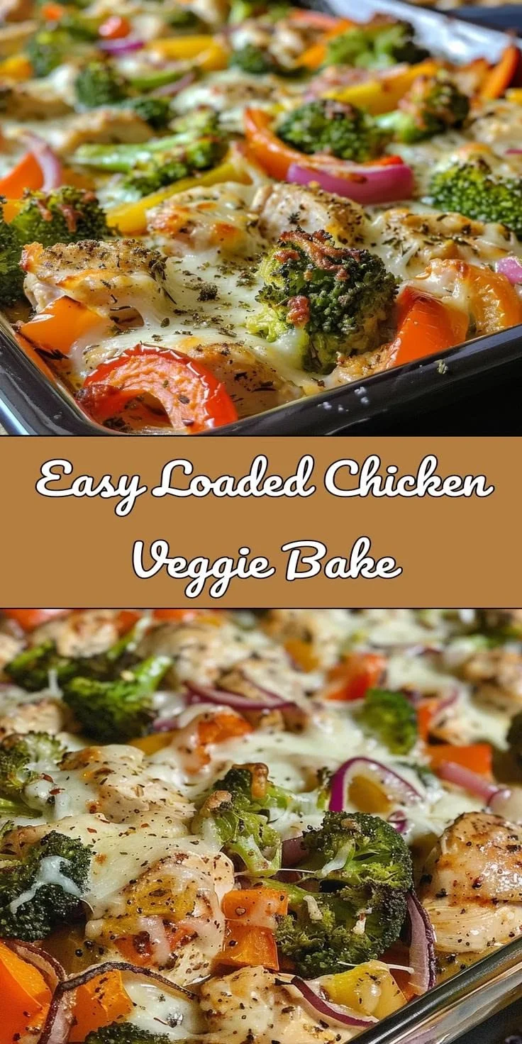 Flavorful loaded chicken veggie bake with colorful vegetables and toppings