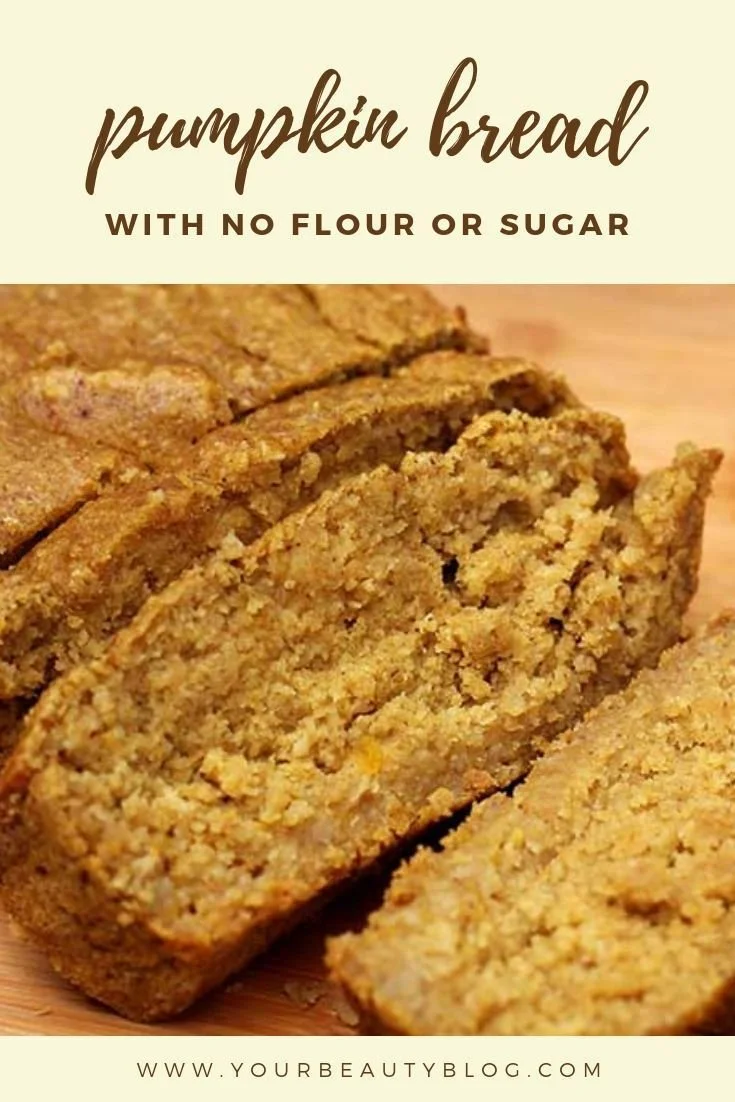 Gluten free flourless pumpkin bread with oats on a rustic wooden table