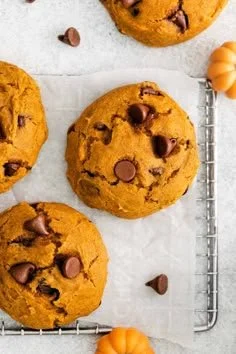 Gluten-free pumpkin chocolate chip cookies on a rustic wooden table