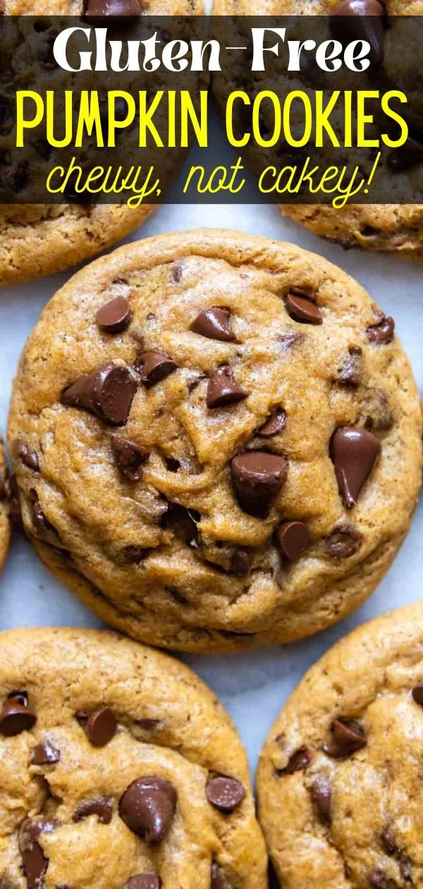 Gluten-free pumpkin chocolate chip cookies on a rustic wooden table