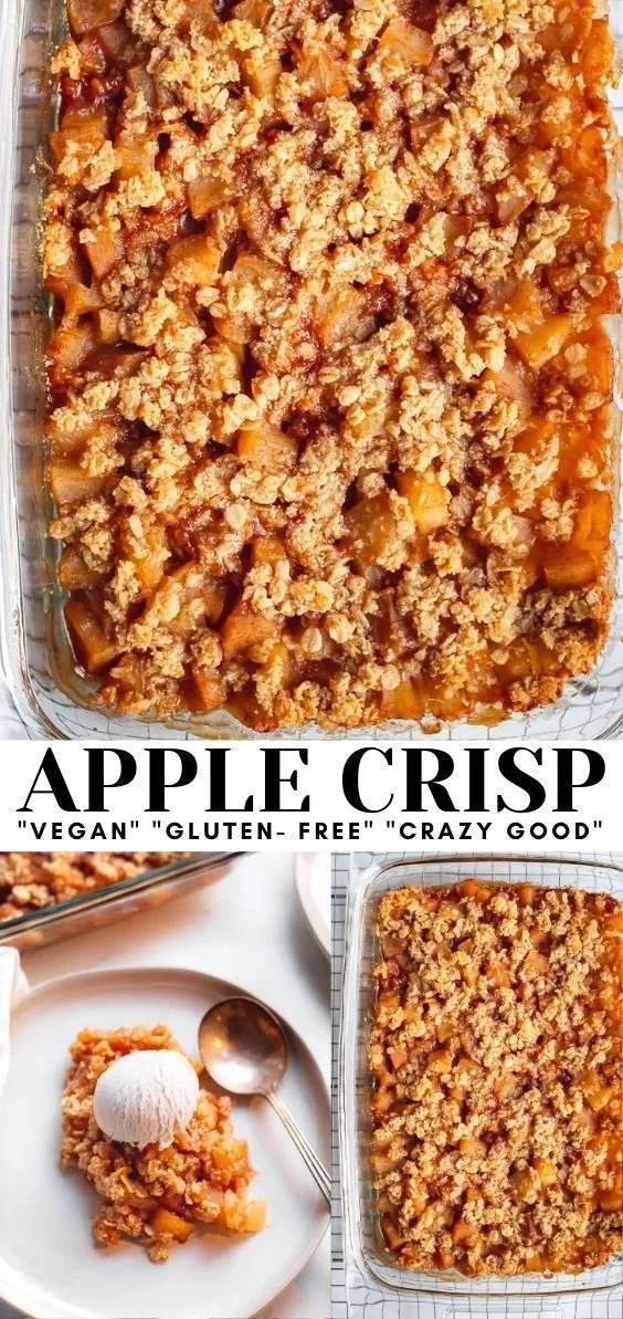 Delicious gluten-free vegan apple crisp served in a rustic dish