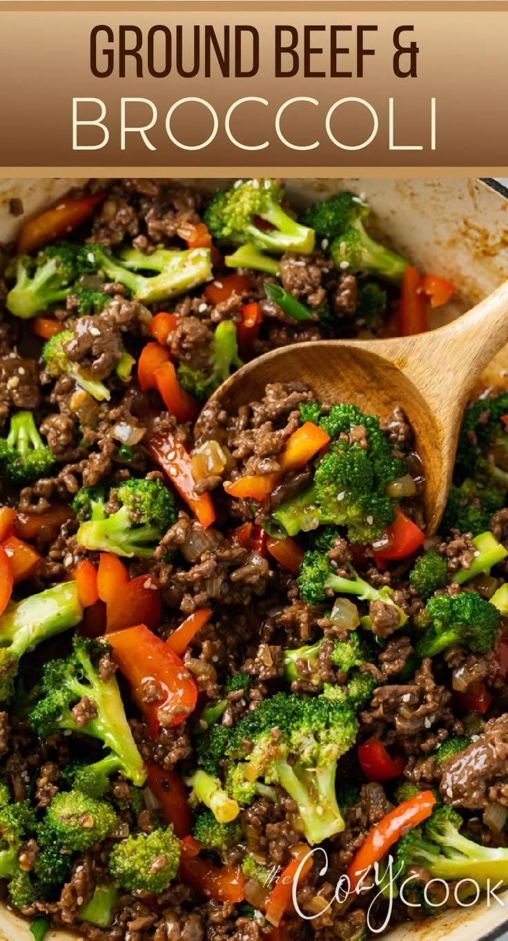 Ground Beef and Broccoli stir-fry dish served on a plate