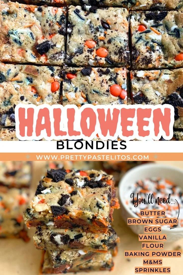 Delicious Halloween Blondies served on a festive table for fall party desserts