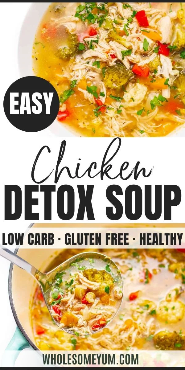 Bowl of healthy detox soup made with fresh vegetables and herbs.