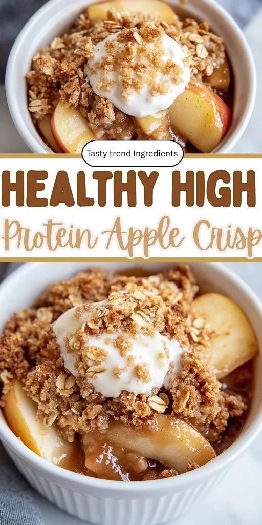 Healthy high protein apple crisp dessert recipe with fresh apples and oats
