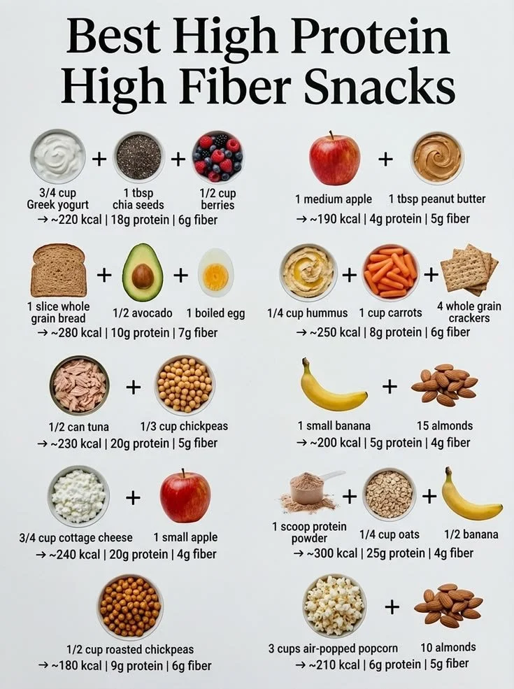 Healthy high protein and high fiber snack ideas for energy and weight loss