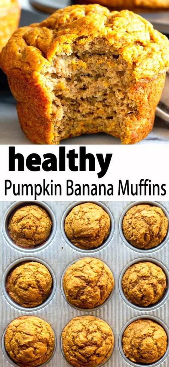 Healthy pumpkin banana muffins fresh out of the oven