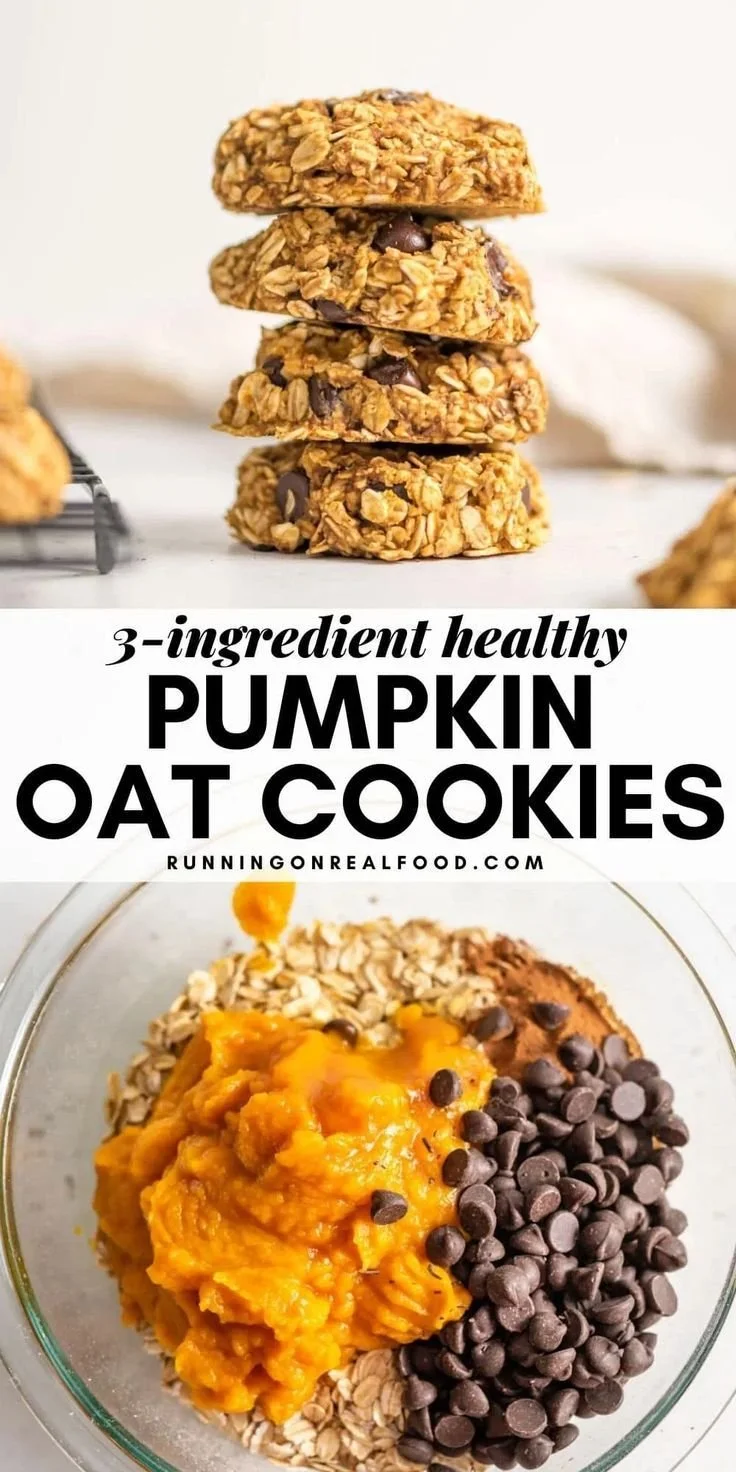 Healthy pumpkin oat cookies fresh out of the oven on a cooling rack.