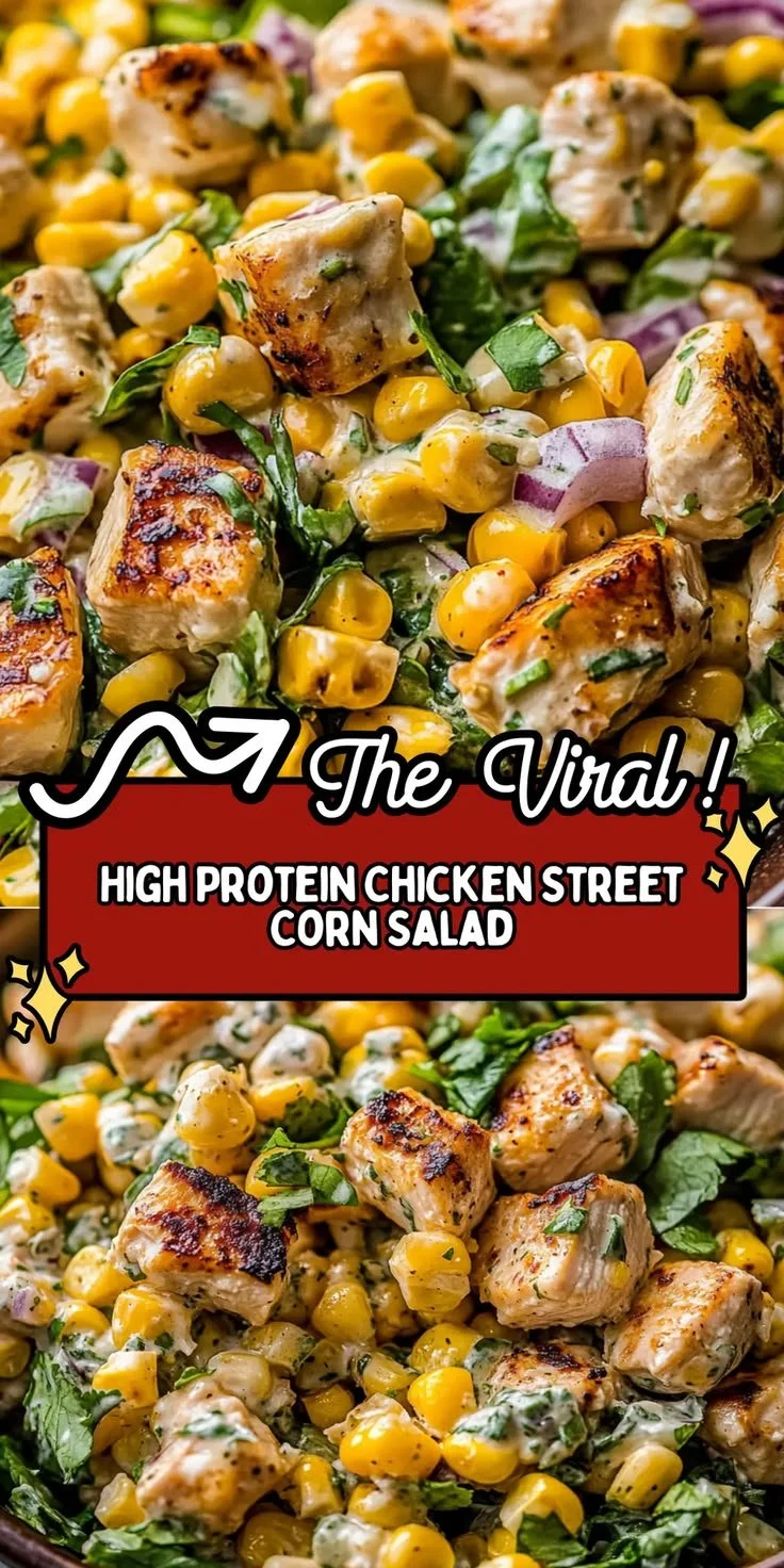 High protein chicken salad with street corn ingredients in a bowl
