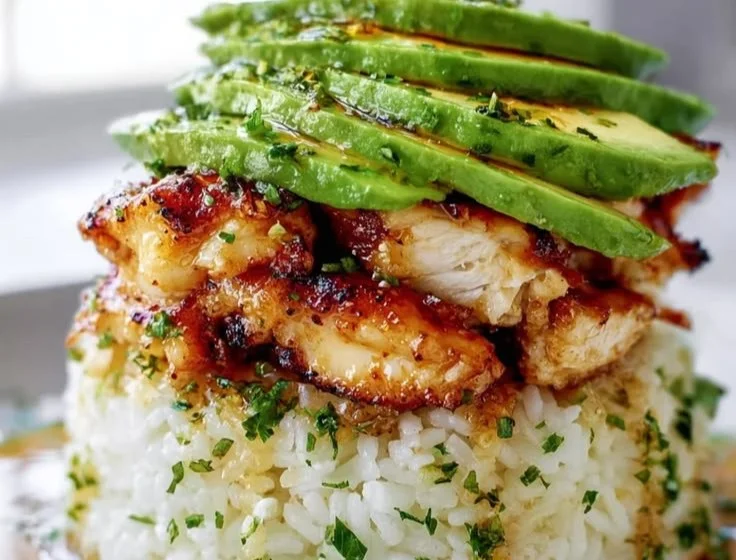 Honey Lime Chicken Avocado Rice Stack - a fresh and flavorful meal