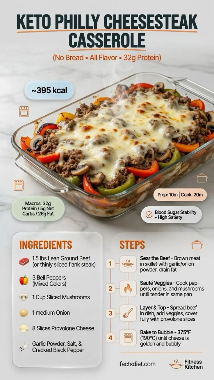 Keto-friendly Philly Cheesesteak with 32g protein served on a plate
