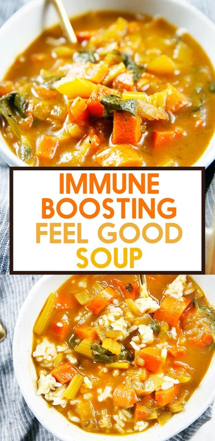 Bowl of immune-boosting soup from Lexi's Clean Kitchen with fresh ingredients.