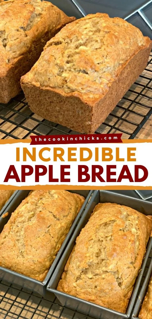Slice of incredible apple bread topped with fresh apple slices and a sprinkle of cinnamon.