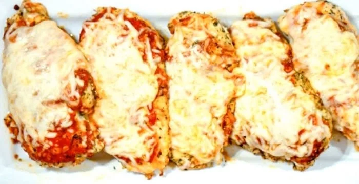 Keto Chicken Parmesan served with a side of vegetables