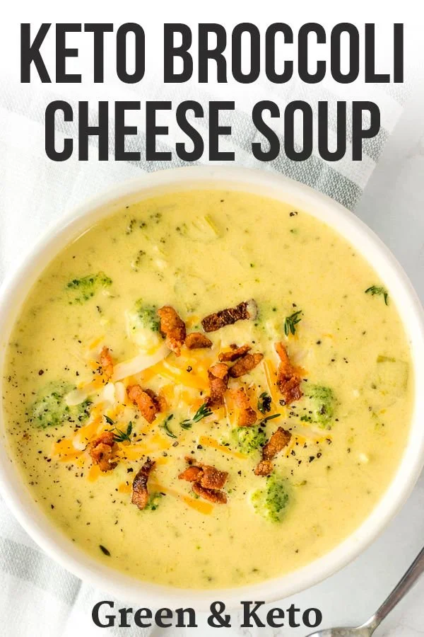 Bowl of low-carb broccoli cheese soup, creamy and keto-friendly.