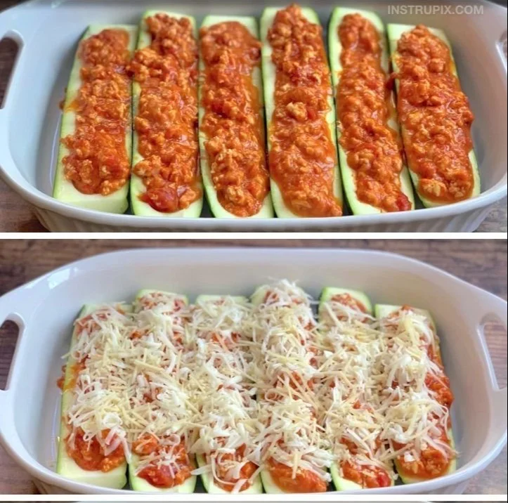 Low Carb Chicken Parmesan Zucchini Boats