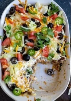 Low Carb Taco Casserole baked with cheese and toppings