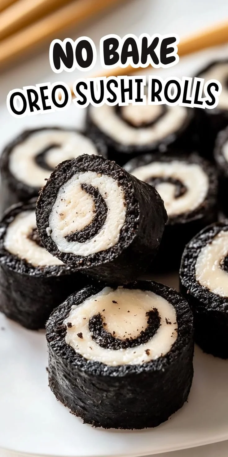 Plate of fun Oreo Sushi Rolls - a delicious no-bake dessert treat
