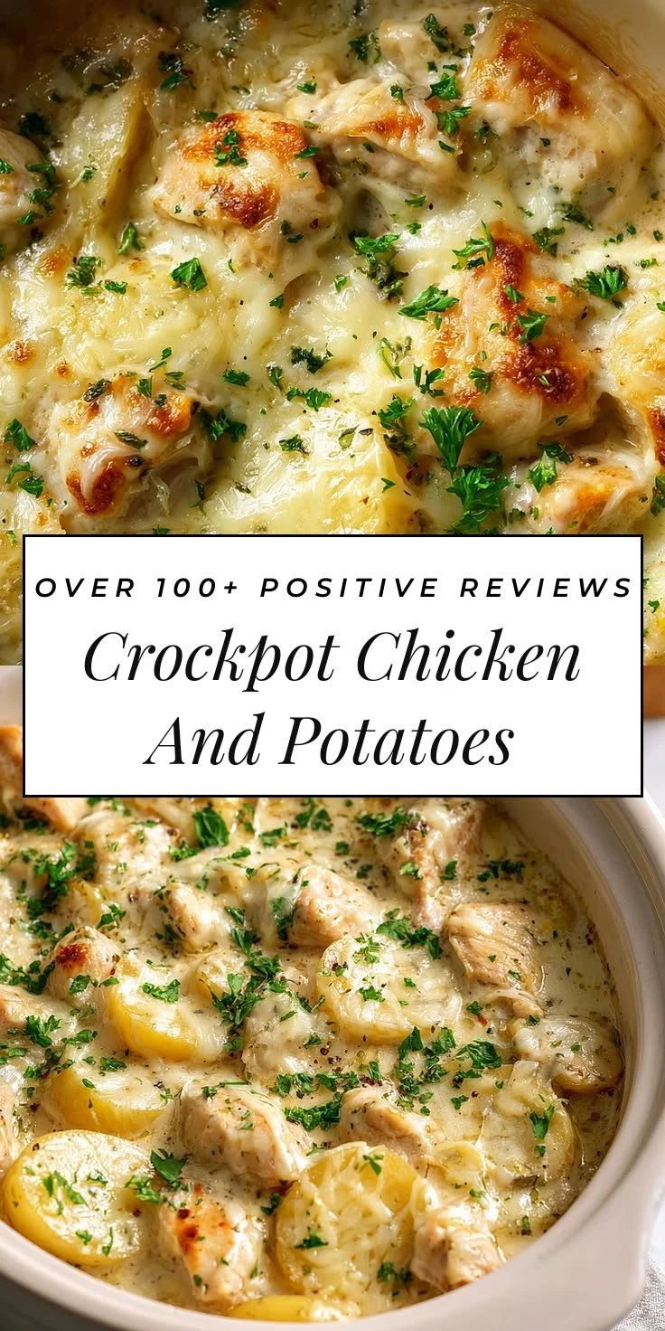 Crockpot garlic parmesan chicken with potatoes served on a plate