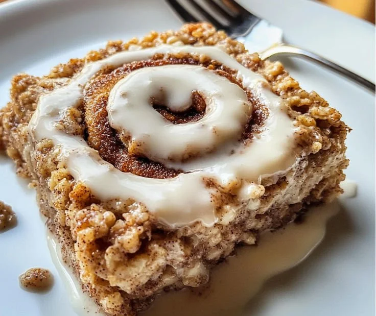 Deliciously baked Zimtschnecken-Baked Oatmeal topped with cinnamon and sugar