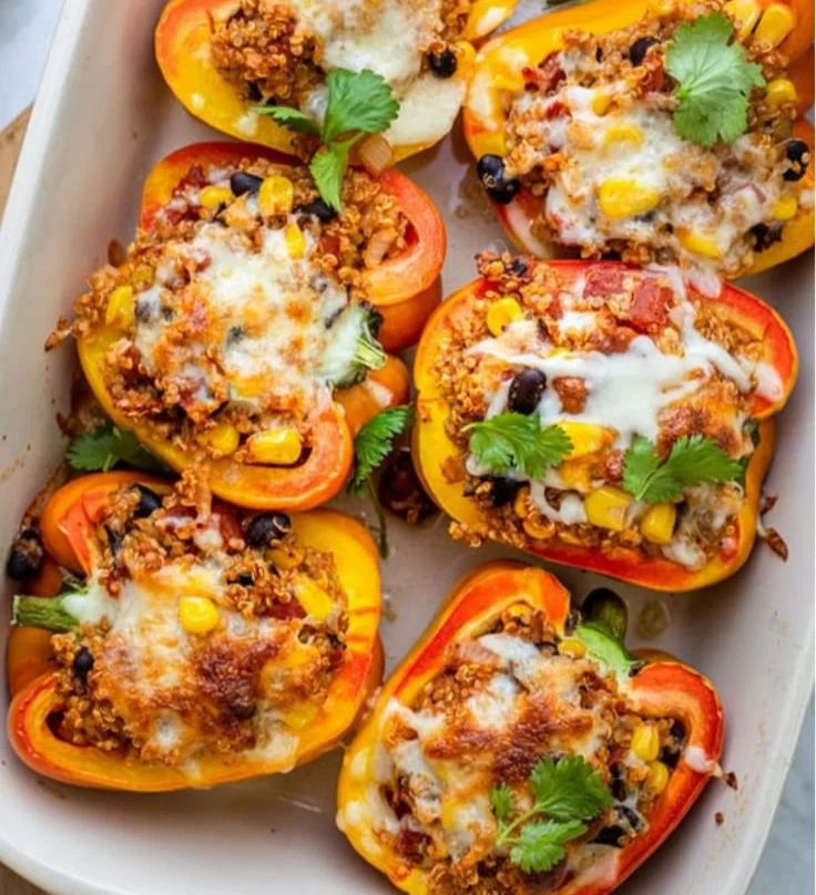 Colorful quinoa stuffed peppers filled with nutritious ingredients