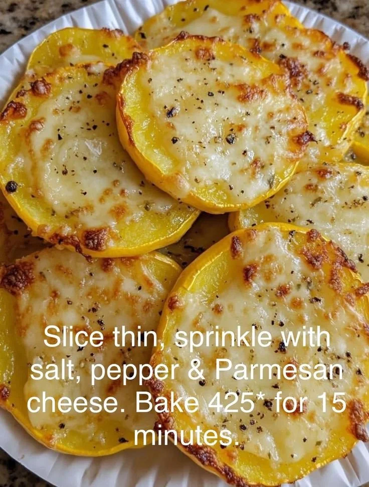 Delicious roasted thinly sliced squash served on a plate