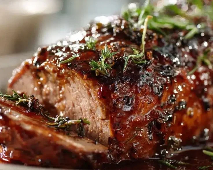 Slow Cooker Apple Butter Glazed Pork Tenderloin on a plate