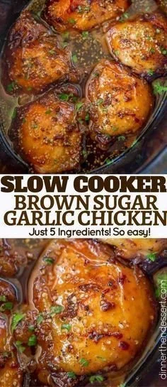 Delicious Slow Cooker Brown Sugar Garlic Chicken served with rice