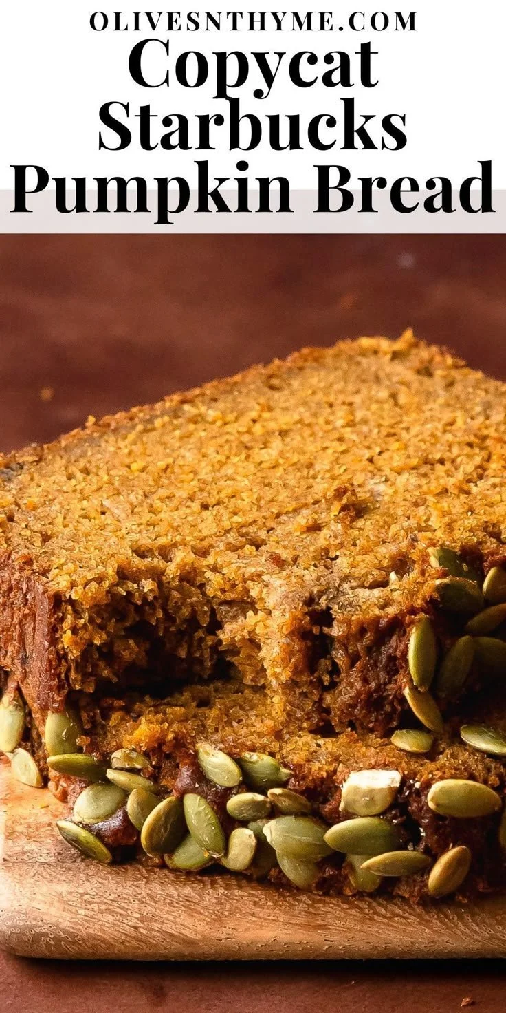 Moist pumpkin bread slice inspired by Starbucks recipe